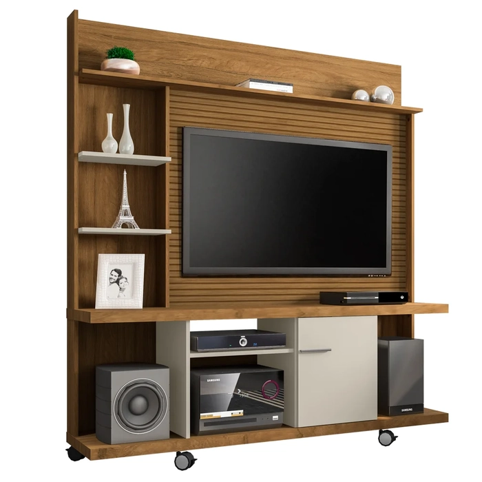 Estante Home Theater Para TV Até 47 Pol. Taurus Cinamomo/Off White/Ripado - Bechara