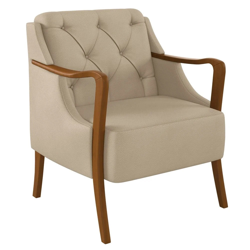 Poltrona Decorativa para Sala de Estar Capitonê Lapa Z32 PU Bege - Mpozenato