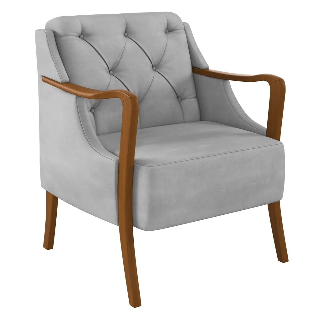 Poltrona Decorativa para Sala de Estar Capitonê Lapa Z32 Veludo Cinza - Mpozenato