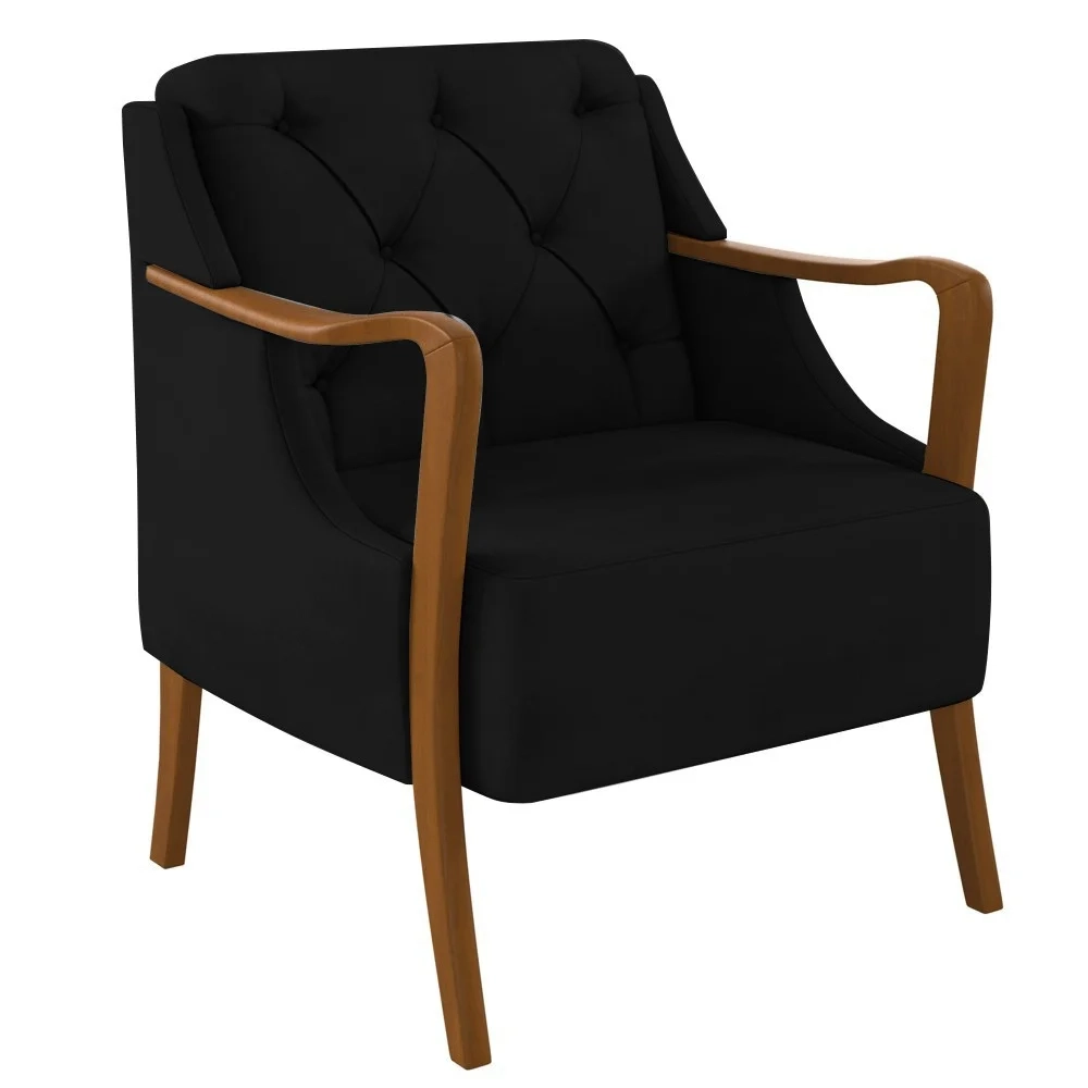 Poltrona Decorativa para Sala de Estar Capitonê Lapa Z32 Veludo Preto - Mpozenato