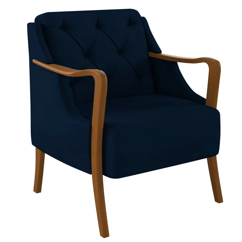 Poltrona Decorativa para Sala de Estar Capitonê Lapa Z32 Veludo Azul Marinho - Mpozenato