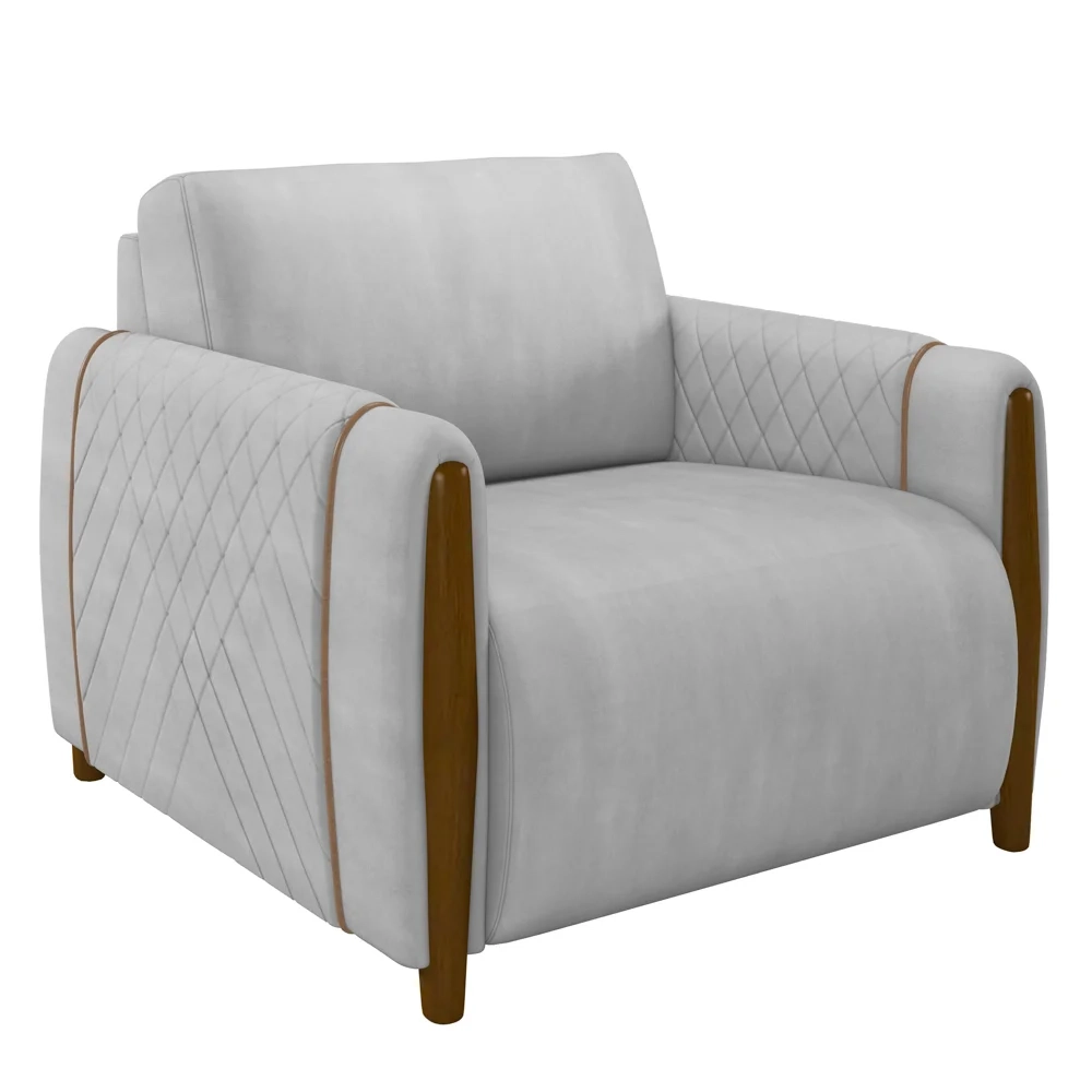 Poltrona Decorativa para Sala de Estar 98cm Amaranto Z32 Veludo Cinza - Mpozenato