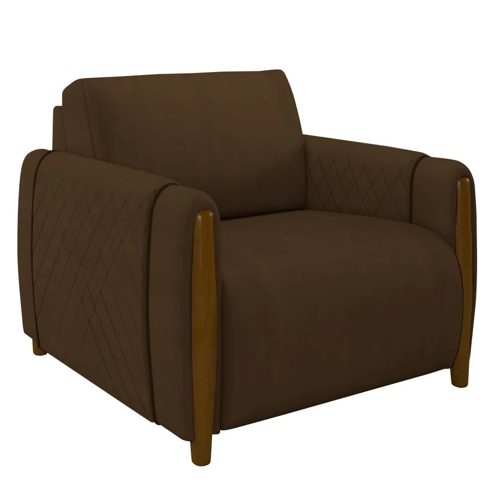 Poltrona Decorativa para Sala de Estar 98cm Amaranto Z32 Veludo Marrom - Mpozenato