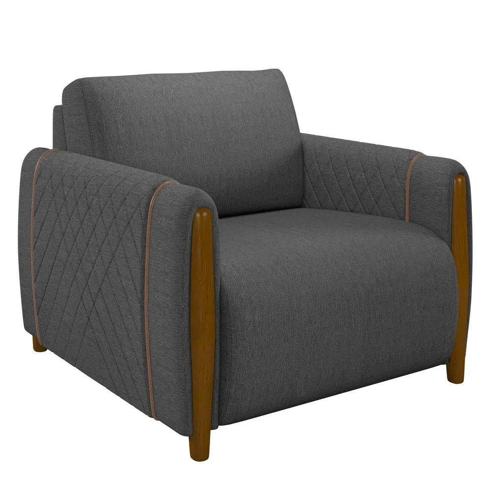 Poltrona Decorativa para Sala de Estar 98cm Amaranto Z32 Linho Cinza Escuro - Mpozenato