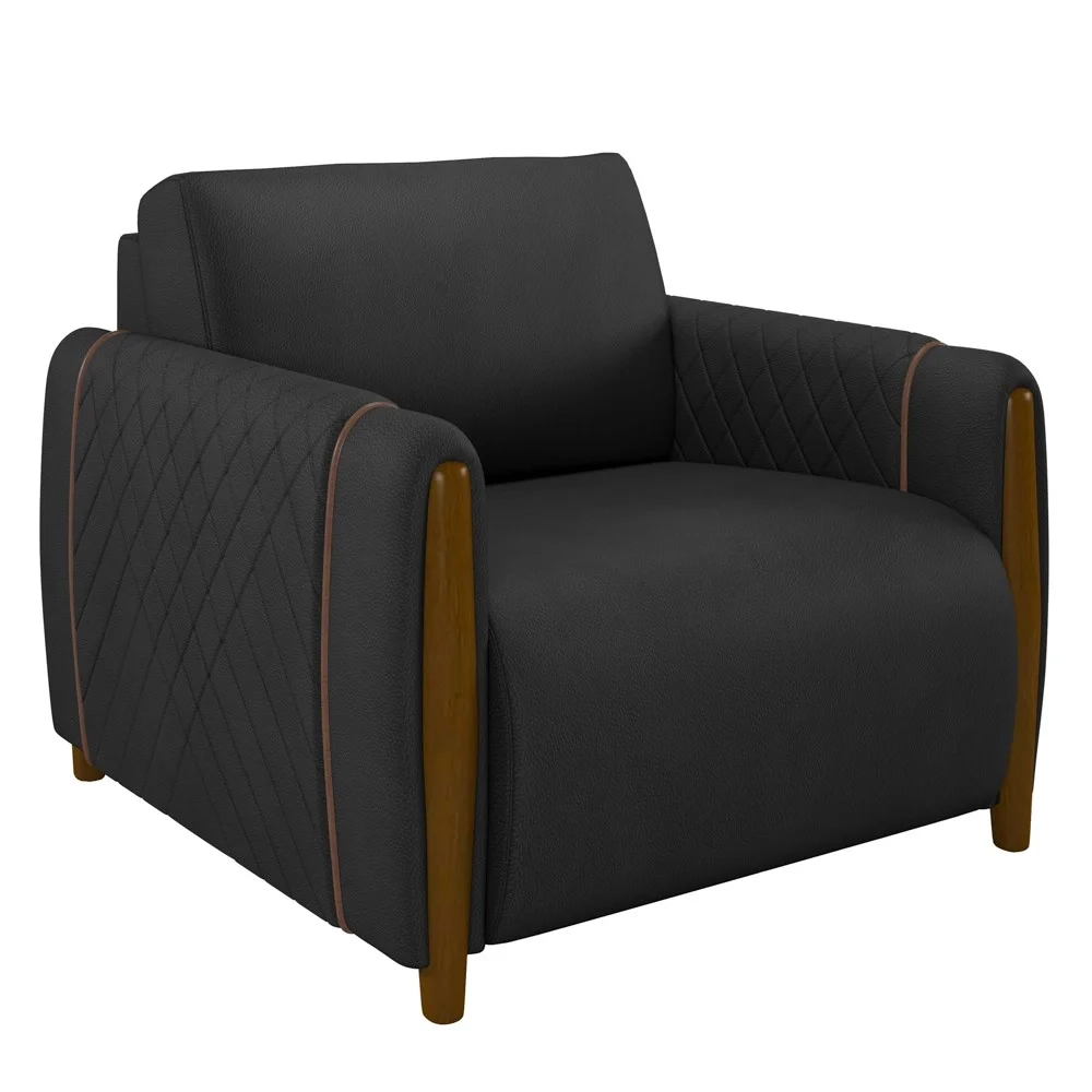 Poltrona Decorativa para Sala de Estar 98cm Amaranto Z32 PU Preto - Mpozenato