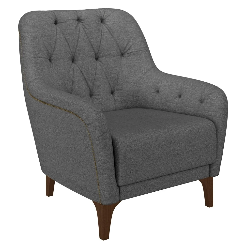 Poltrona Decorativa para Sala de Estar com Capitonê Pietà Z32 Linho Cinza Escuro - Mpozenato