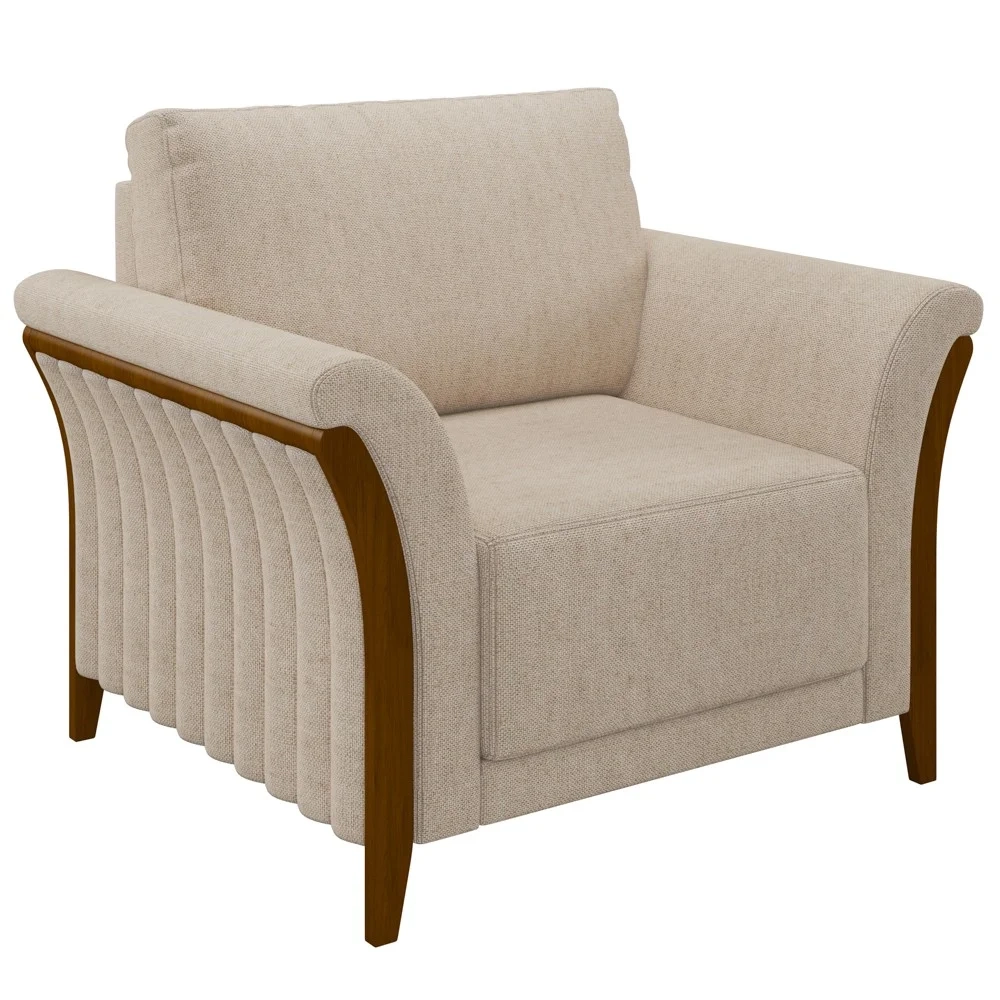 Poltrona Decorativa Sala de Estar 102cm Pés Madeira Roya Z32 Linho Cru - Mpozenato