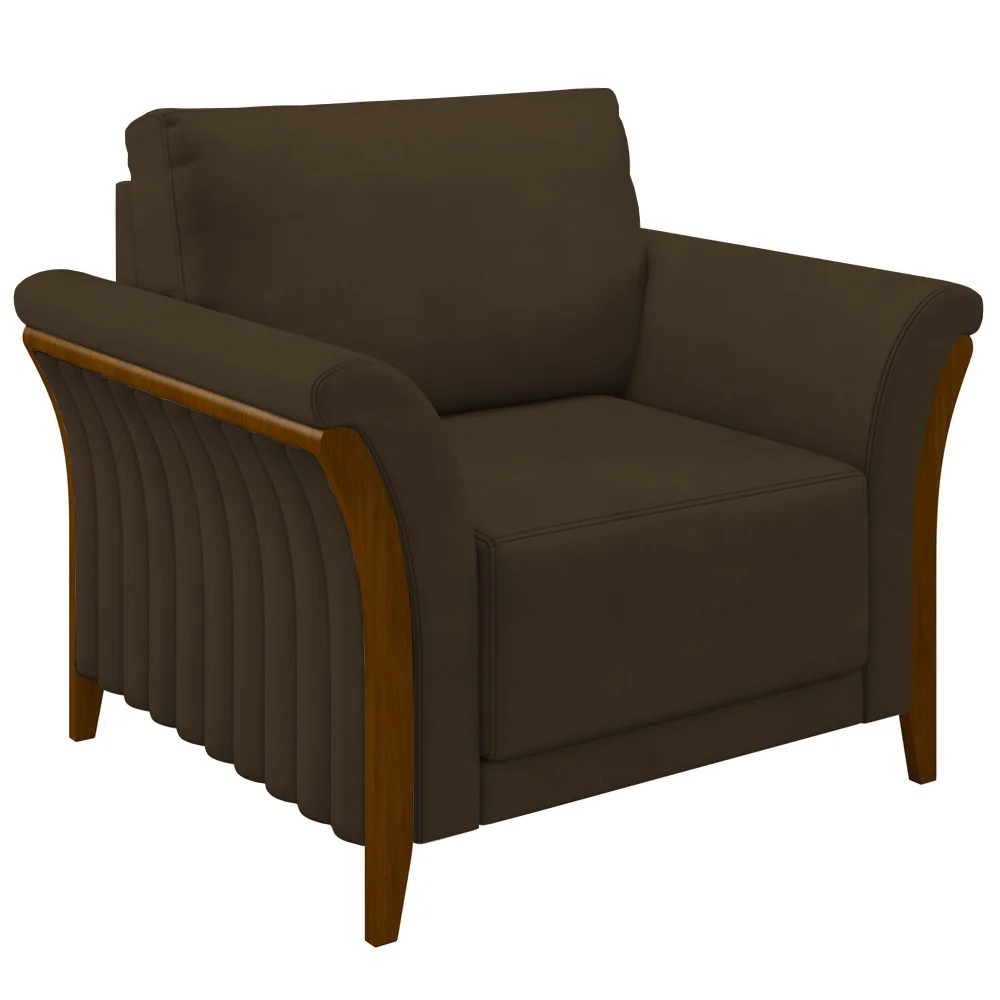 Poltrona Decorativa Sala de Estar 102cm Pés Madeira Roya Z32 Veludo Marrom - Mpozenato