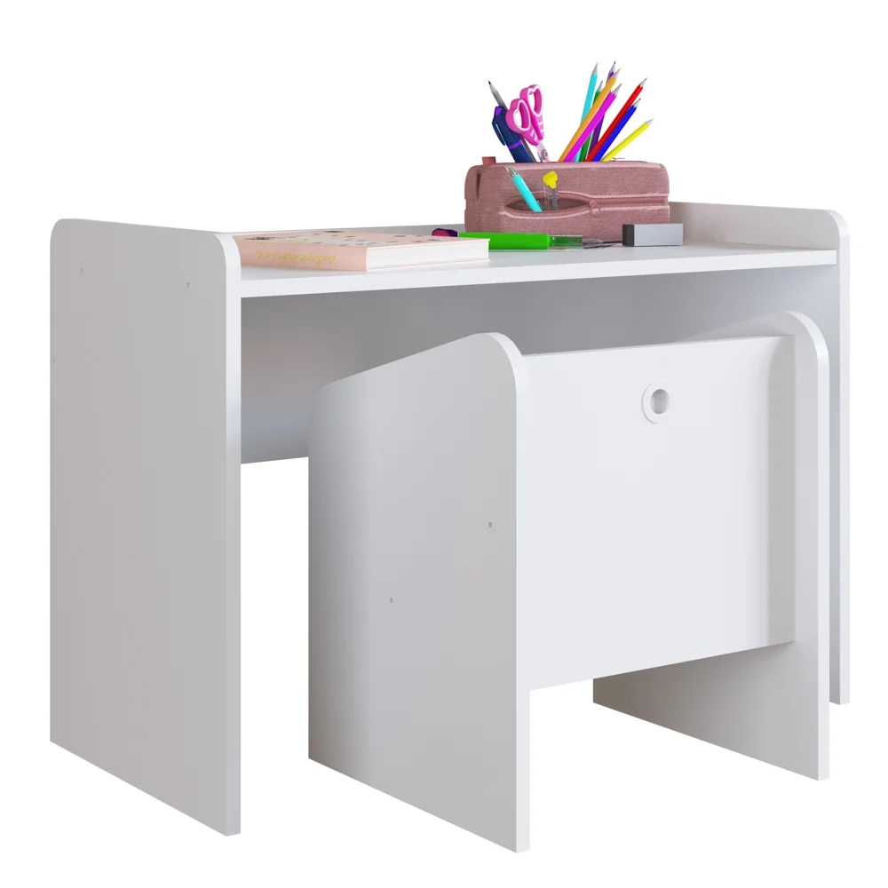 Escrivaninha Infantil Com Banqueta Montessoriano Meu Fofinho A05 Branco - Mpozenato
