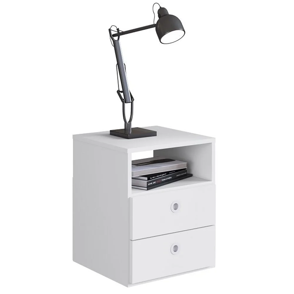 Mesa de Cabeceira 2 Gavetas 1 Prateleira Tókio A05 Branco - Mpozenato