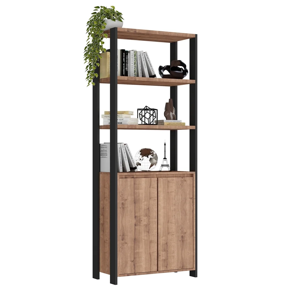 Estante Livreiro 2 Portas Estilo Industrial Chess F04 Preto/Solanum - Mpozenato