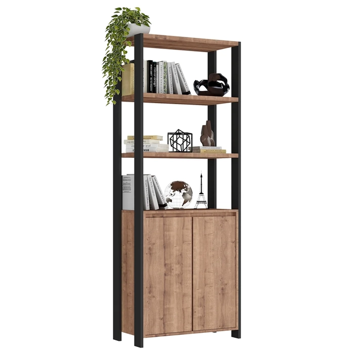 Estante Livreiro 2 Portas Estilo Industrial Chess F04 Preto/Solanum - Mpozenato