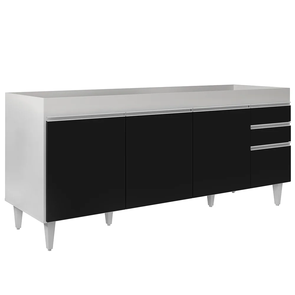 Balcão Gabinete Para Pia 180cm Sem Tampo Dallas Branco/Preto - Lumil