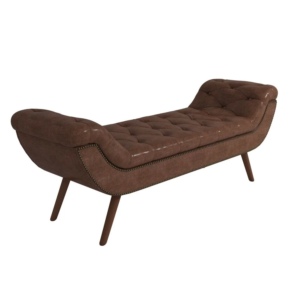 Puff Recamier Calçadeira 195cm Pés Palito Madeira Vêneto Z37 Couríssimo Camel - Mpozenato
