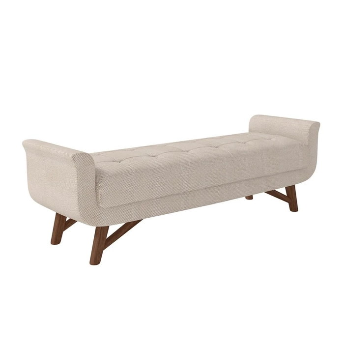 Puff Recamier Calçadeira 140cm Base Madeira Neville Z37 Linho Bege Cru - Mpozenato