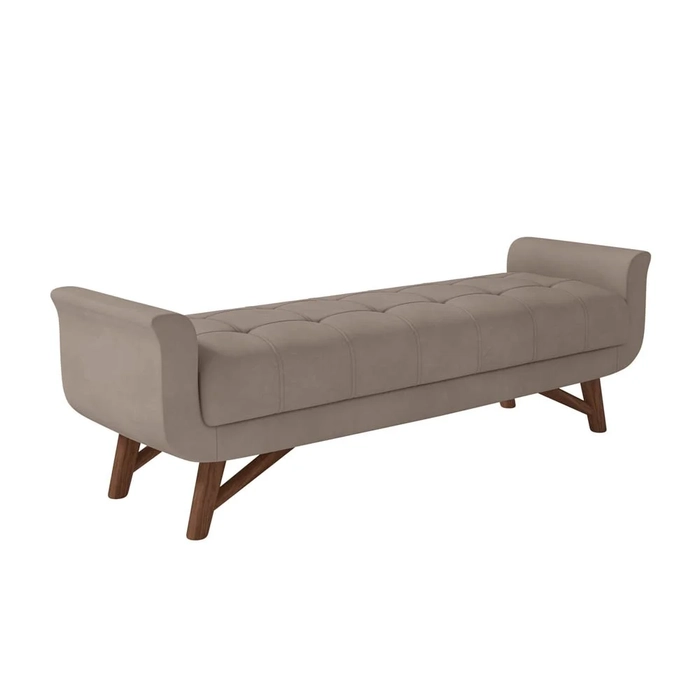 Puff Recamier Calçadeira 195cm Base Madeira Neville Z37 Veludo Bege - Mpozenato