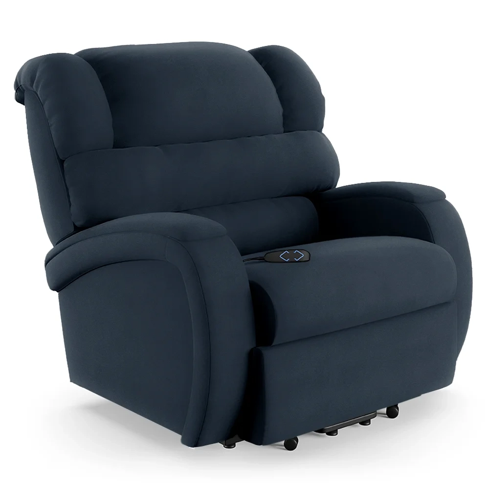 Poltrona do Papai Reclinável Kalie Elevação Lift Elétrico FH9 Veludo Azul - Mpozenato