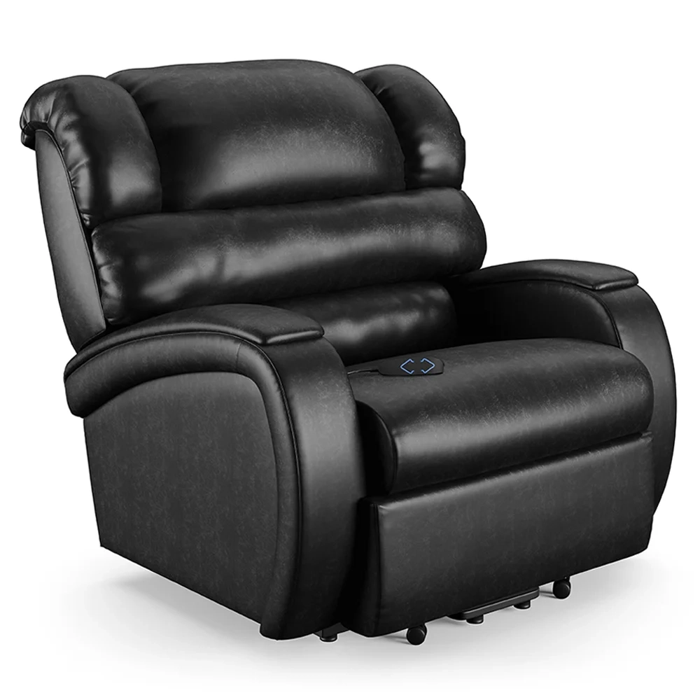 Poltrona do Papai Reclinável Kalie Elevação Lift Elétrico FH9 PU Preto Brilho - Mpozenato