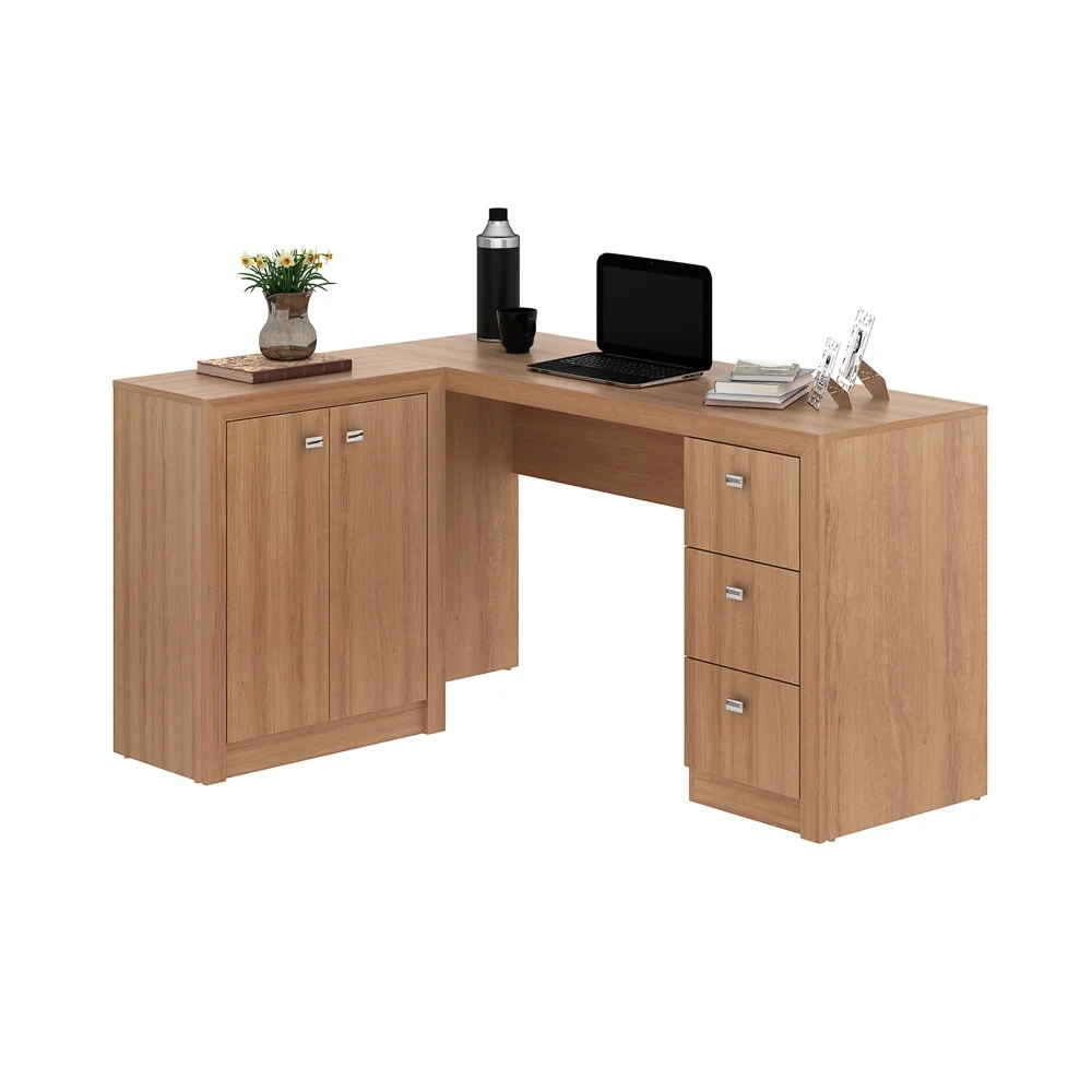 Mesa Para Escritório 2 Portas 3 Gavetas ME4100 Amêndoa - Tecno Mobili