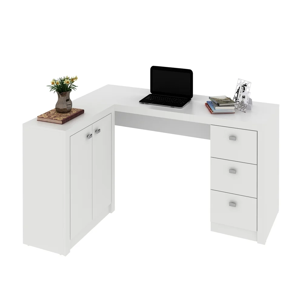 Mesa Para Escritório 2 Portas 3 Gavetas ME4100 Branco - Tecno Mobili