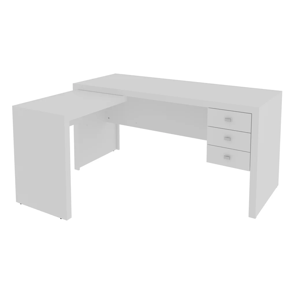 Mesa para Home Office com 03 Gavetas Branco - Tecno Mobili