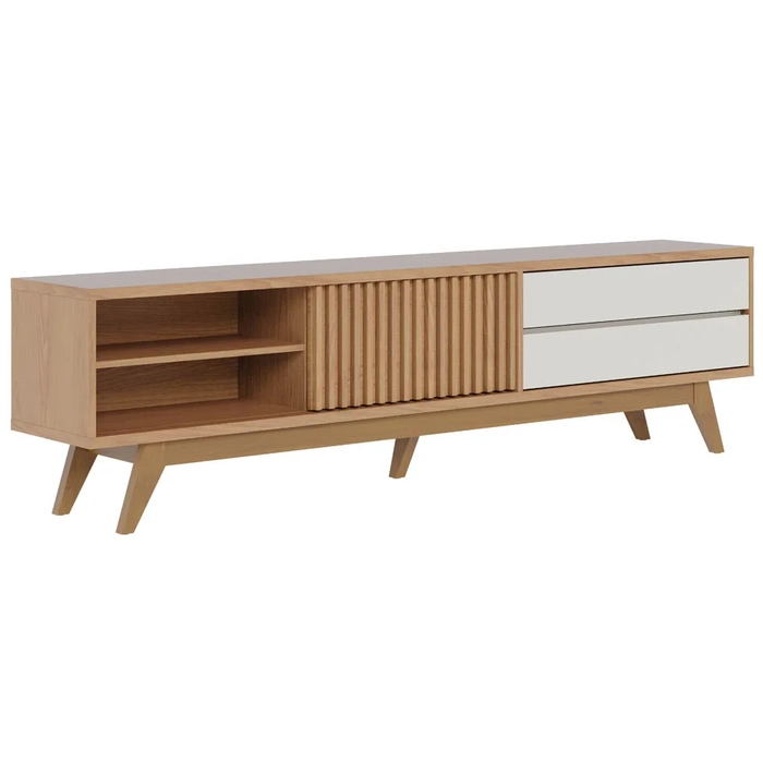 Rack para Sala Bancada de TV 75 Pol 200cm Itália C05 Freijó/Off White Matte - Mpozenato