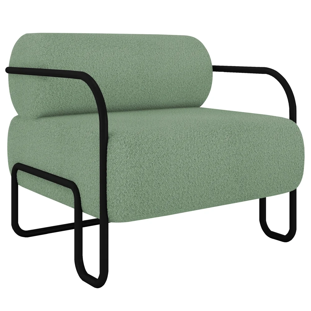 Poltrona Decorativa para Sala Industrial Kira Z08 Boucle Oliva - Mpozenato