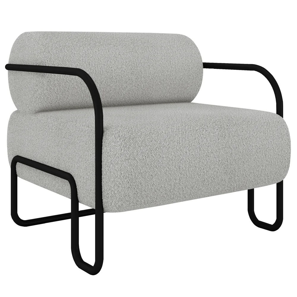 Poltrona Decorativa para Sala Industrial Kira Z08 Boucle Cinza Claro - Mpozenato