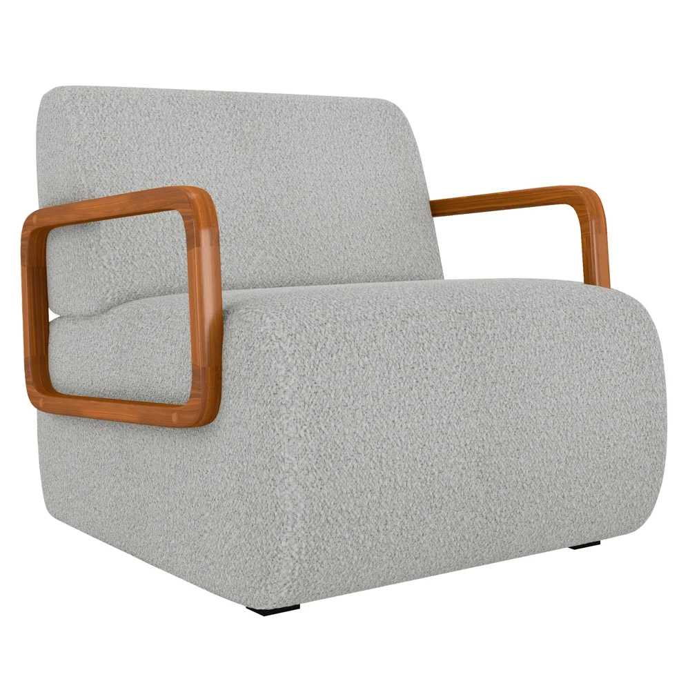 Poltrona Decorativa Orgânica para Sala Belarus Z08 Boucle Cinza Claro - Mpozenato