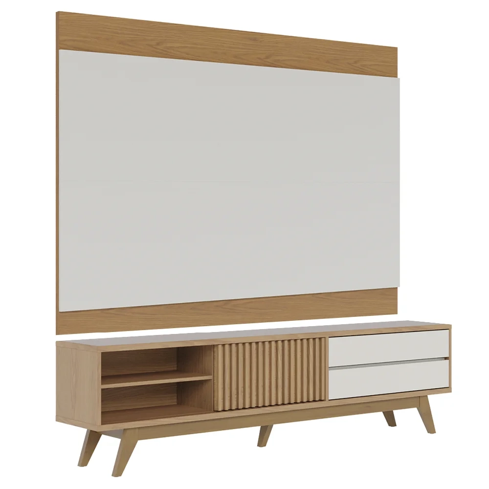 Painel para TV 75 Pol Chile e Rack Bancada Itália C05 Freijó/Off White Matte - Mpozenato
