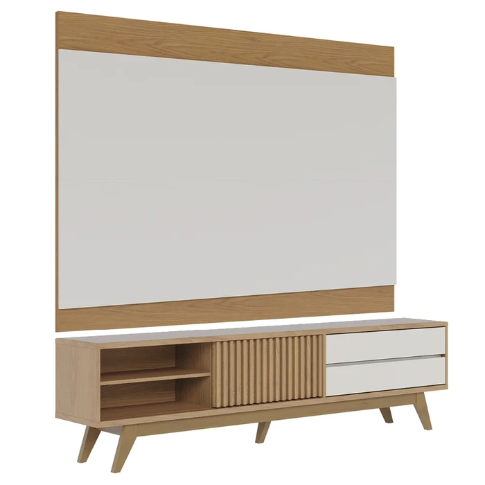Painel para TV 75 Pol Chile e Rack Bancada Itália C05 Freijó/Off White Matte - Mpozenato