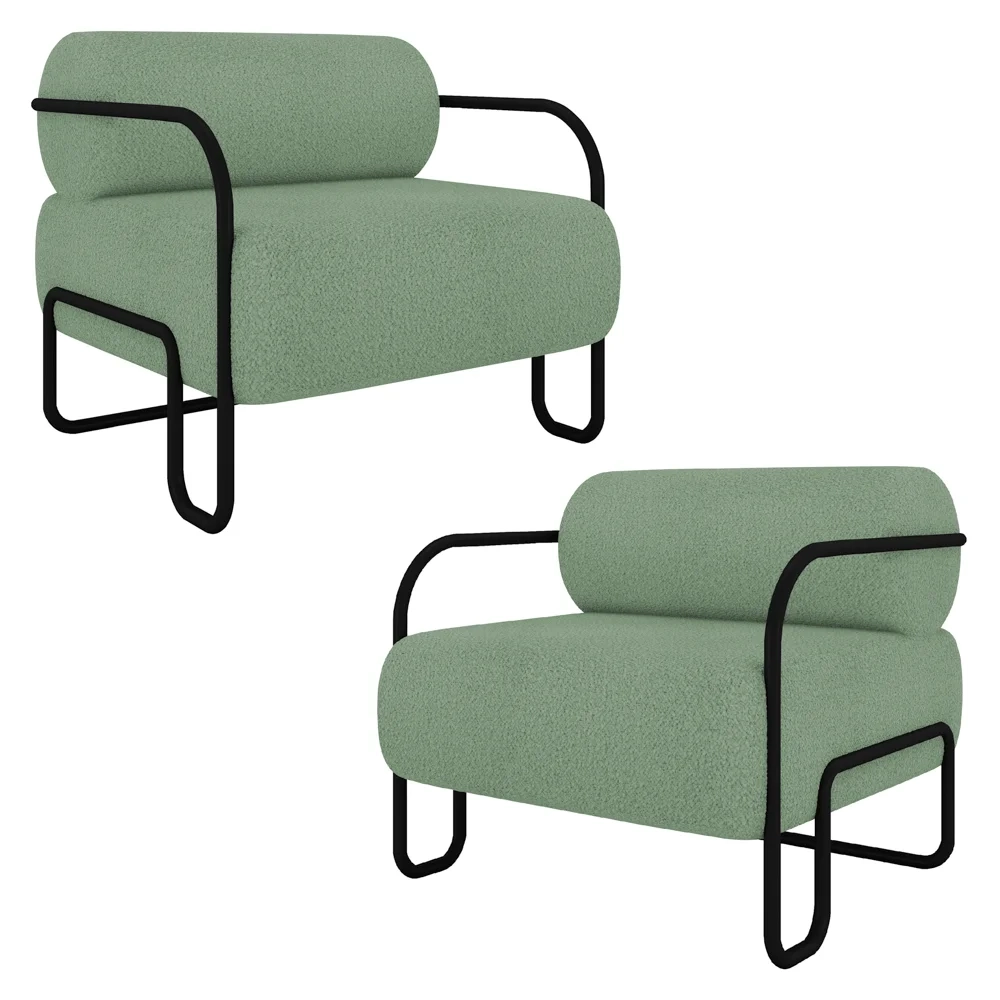 Poltrona Decorativa para Sala Industrial Kit 2 Kira Z08 Boucle Oliva - Mpozenato