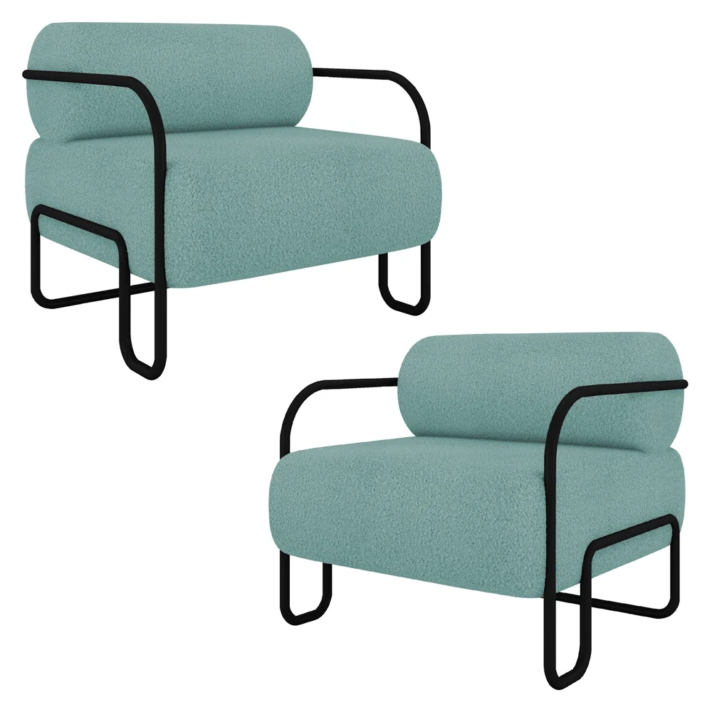 Poltrona Decorativa para Sala Industrial Kit 2 Kira Z08 Boucle Azul - Mpozenato