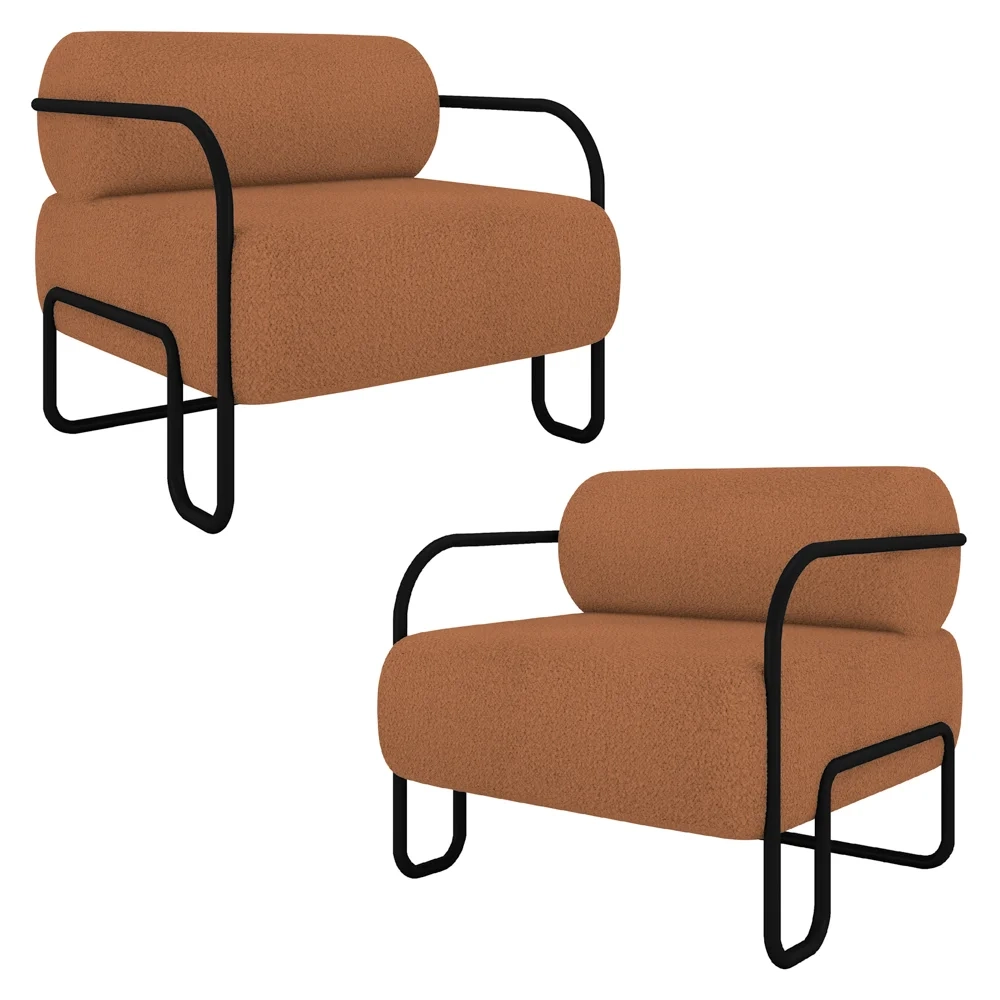 Poltrona Decorativa para Sala Industrial Kit 2 Kira Z08 Boucle Terracota - Mpozenato