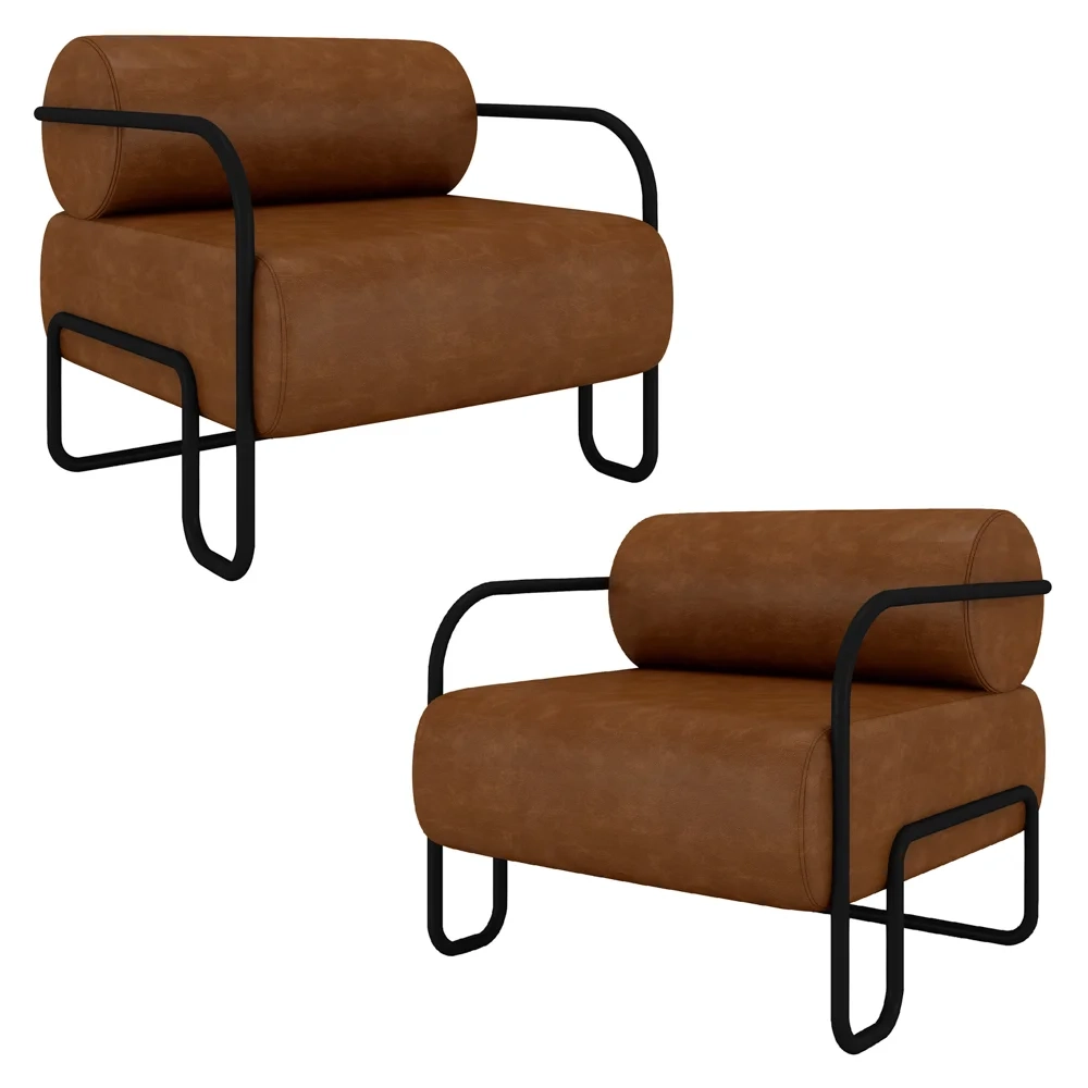 Poltrona Decorativa para Sala Industrial Kit 2 Kira Z08 Sintético Marrom - Mpozenato