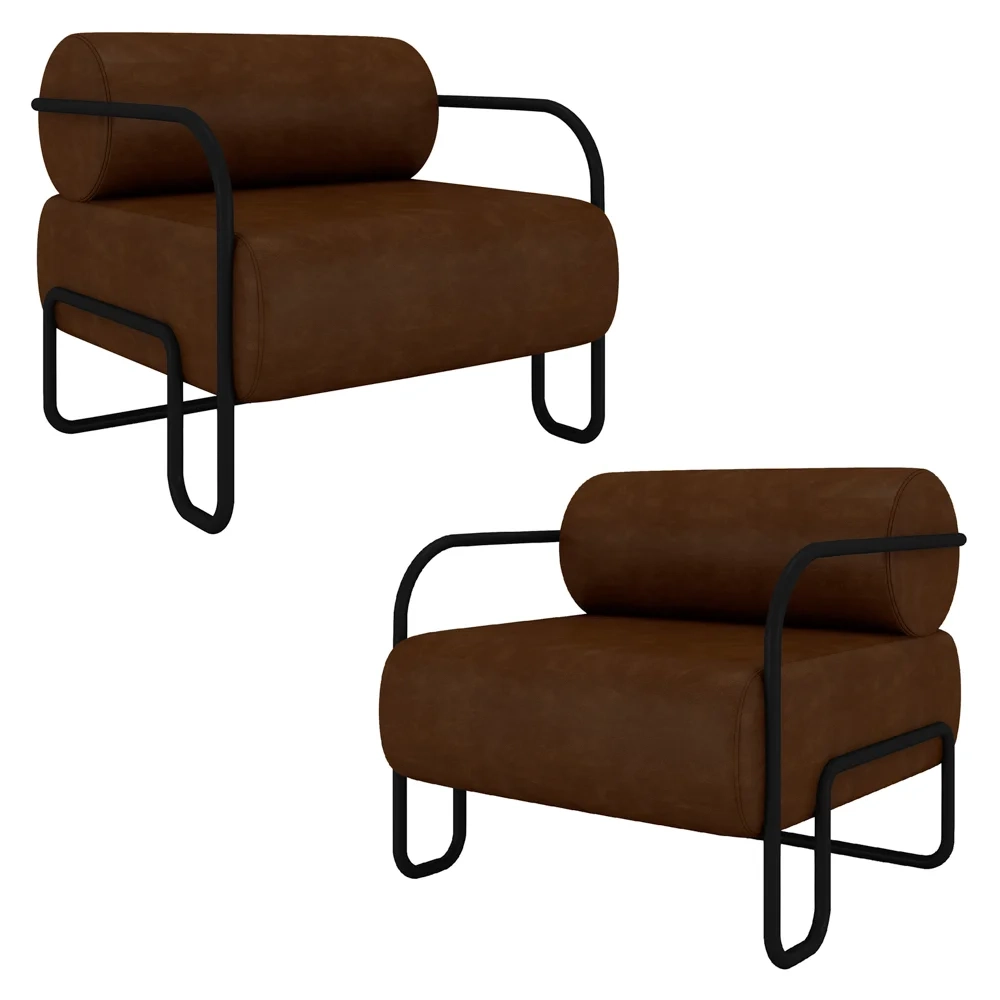 Poltrona Decorativa Industrial Kit 2 Kira Z08 Sintético Marrom Escuro - Mpozenato