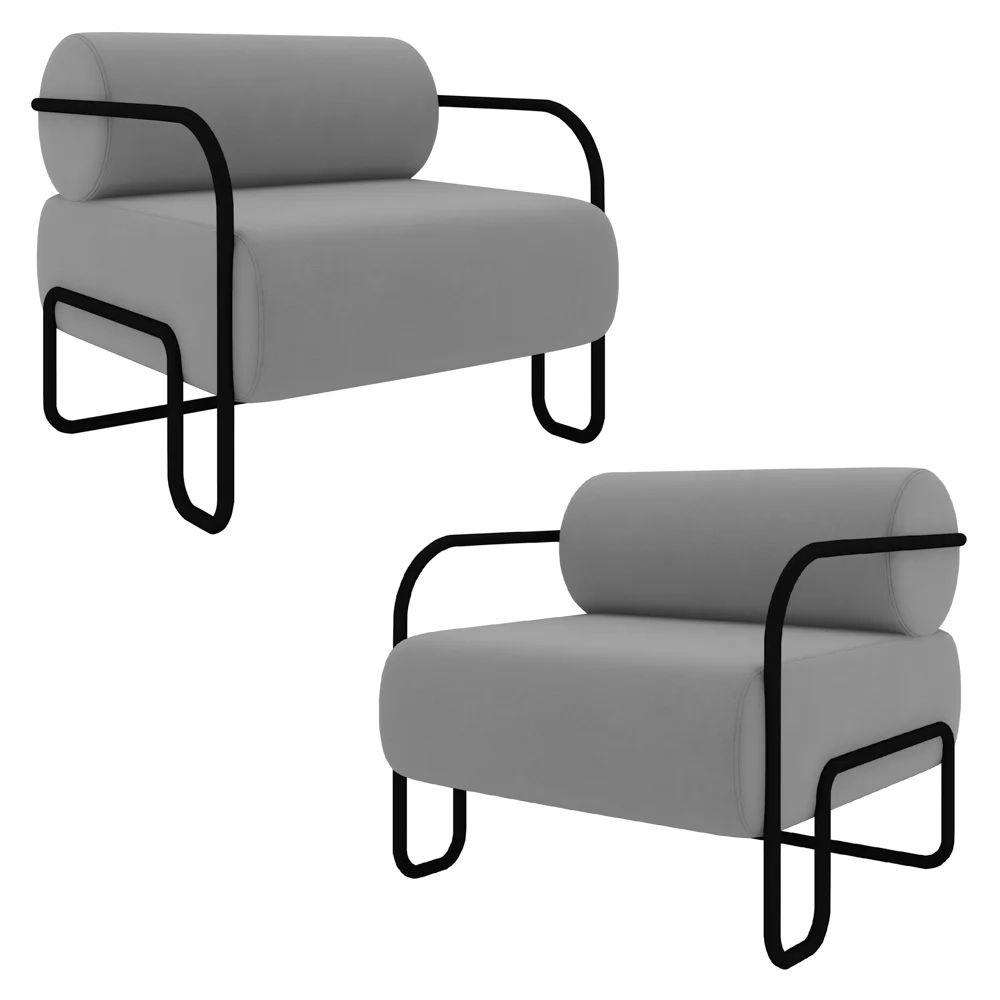 Poltrona Decorativa para Sala Industrial Kit 2 Kira Z08 Veludo Cinza - Mpozenato