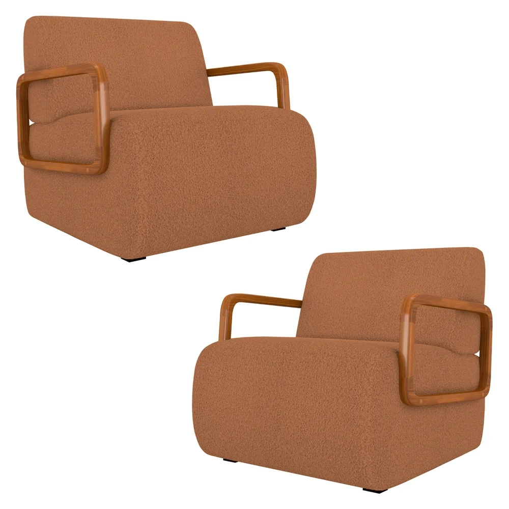 Poltrona Decorativa Orgânica para Sala Kit 2 Belarus Z08 Boucle Terracota - Mpozenato