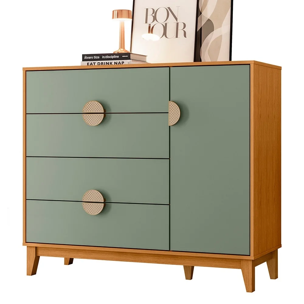 Cômoda Sapateira 1 Porta 4 Gavetas 120cm Ipê Cinamomo/Sálvia - Albatroz