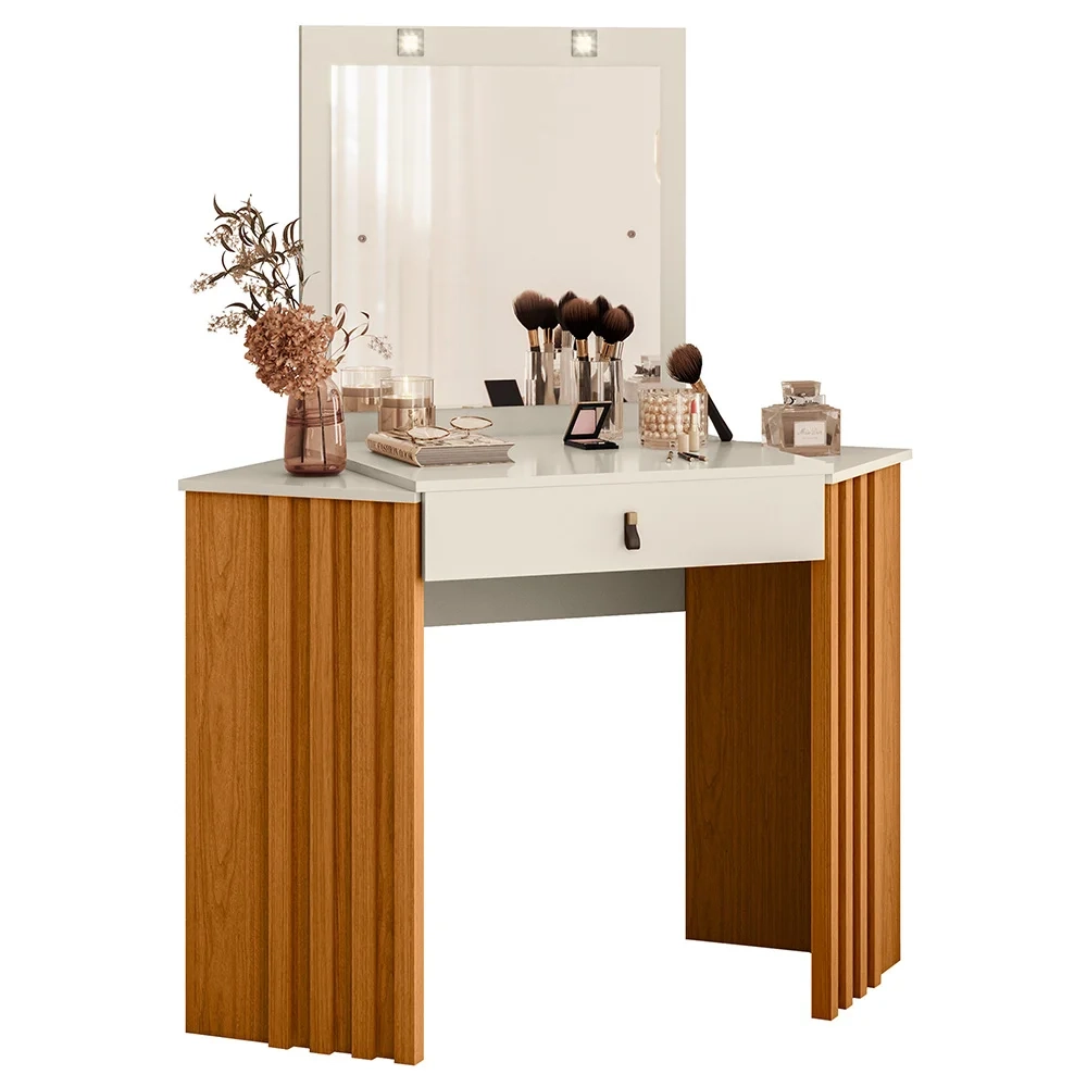Penteadeira Camarim de Canto com Espelho 1 Gaveta Glitter Cinamomo/Off White - Albatroz