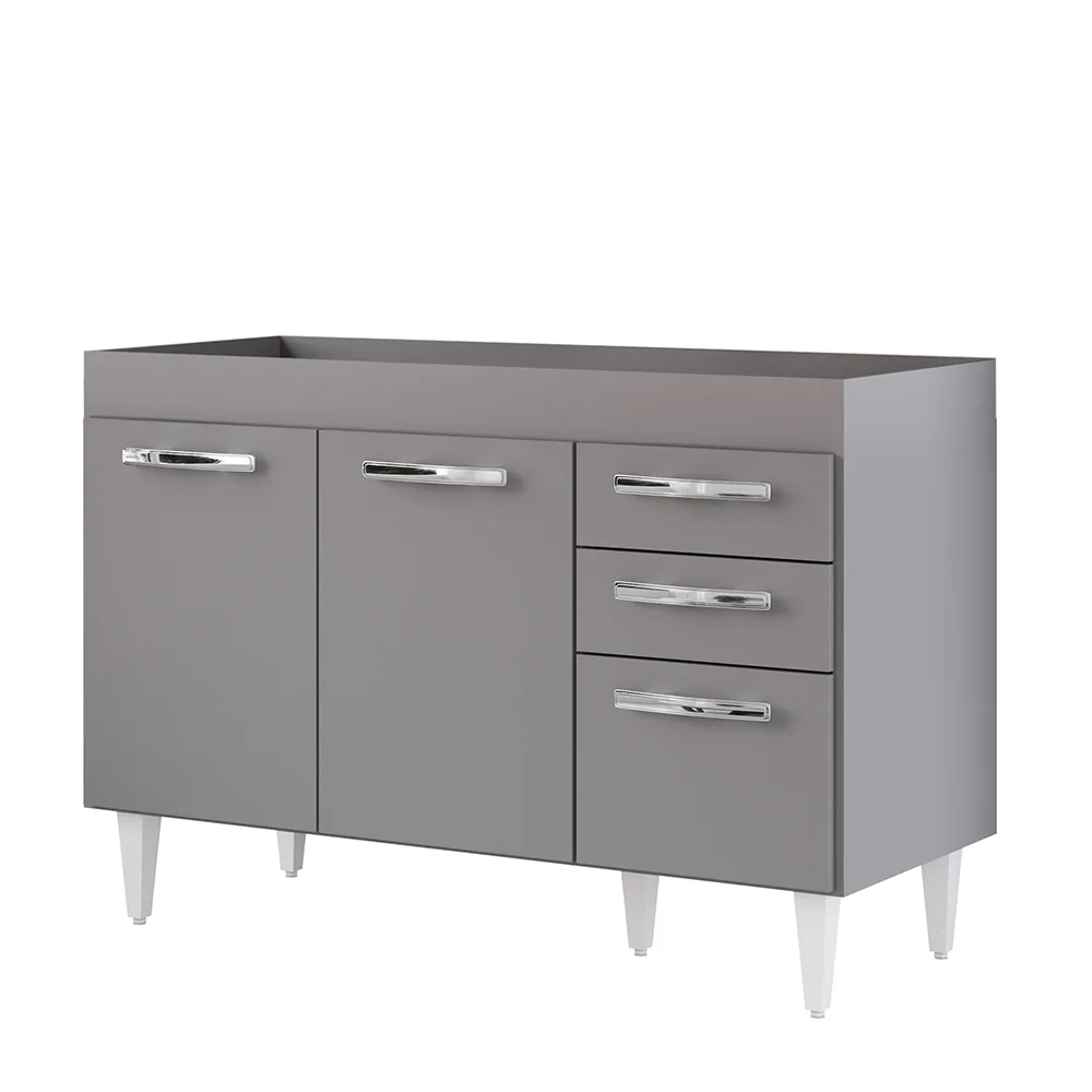 Balcão Gabinete Para Pia 120cm 3 Portas sem Tampo Suécia Cinza - Lumil
