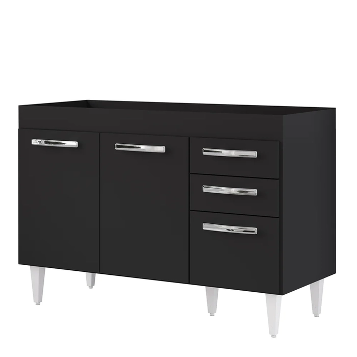 Balcão Gabinete Para Pia 120cm 3 Portas sem Tampo Suécia Preto - Lumil