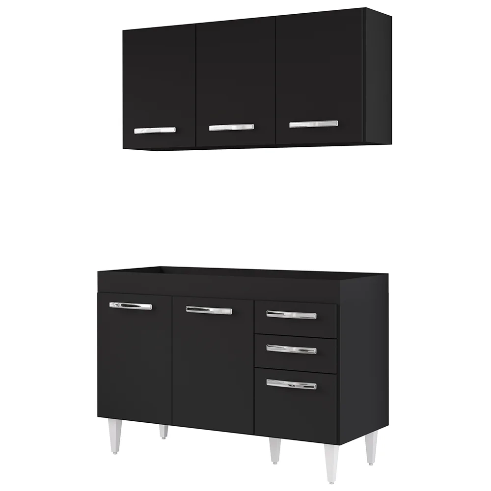 Armário Aéreo Honduras e Balcão Gabinete sem Tampo 120cm Suécia Preto - Lumil