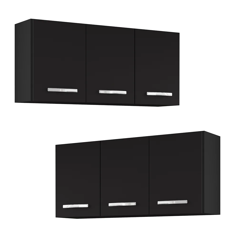 Armários de Cozinha Aéreo 3 Portas 120cm Kit 2 Honduras Preto - Lumil