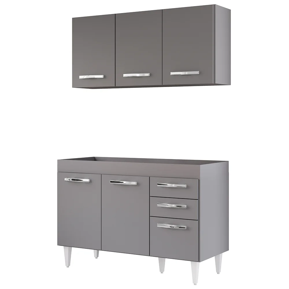 Armário Aéreo Honduras e Balcão Gabinete sem Tampo 120cm Suécia Cinza - Lumil