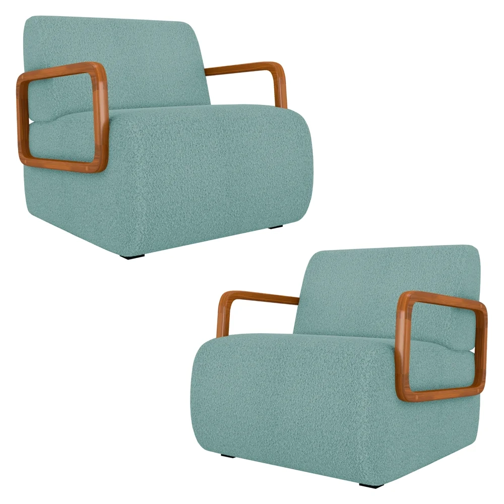 Poltrona Decorativa Orgânica para Sala Kit 2 Belarus Z08 Boucle Azul - Mpozenato