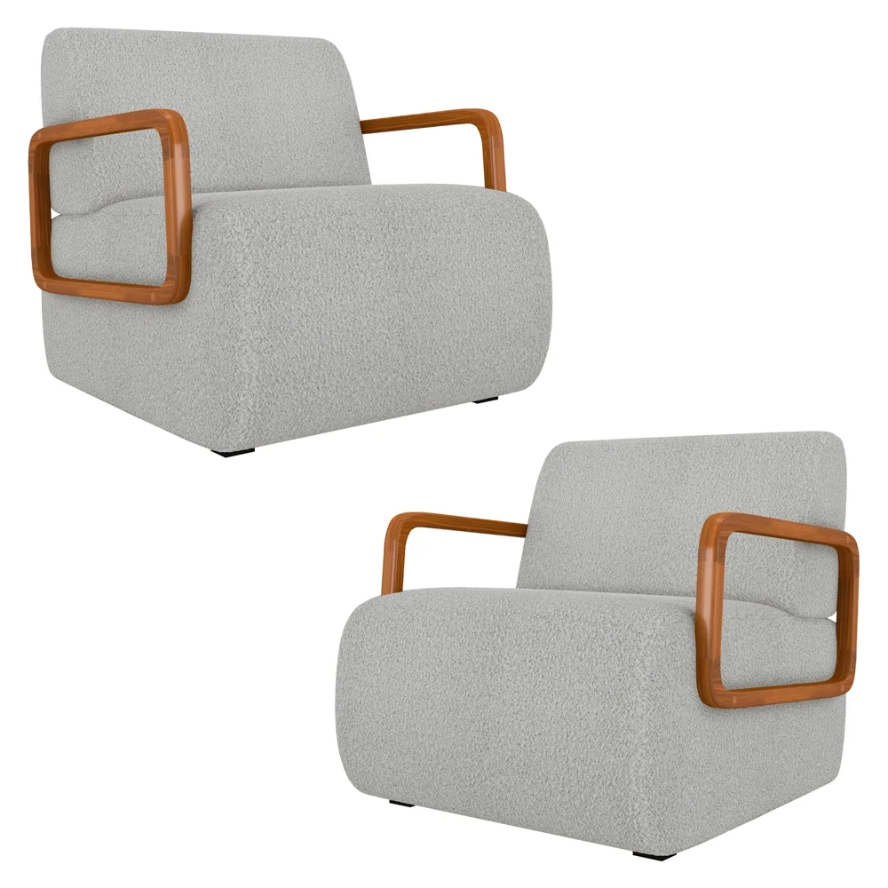 Poltrona Decorativa Orgânica para Sala Kit 2 Belarus Z08 Boucle Cinza Claro - Mpozenato