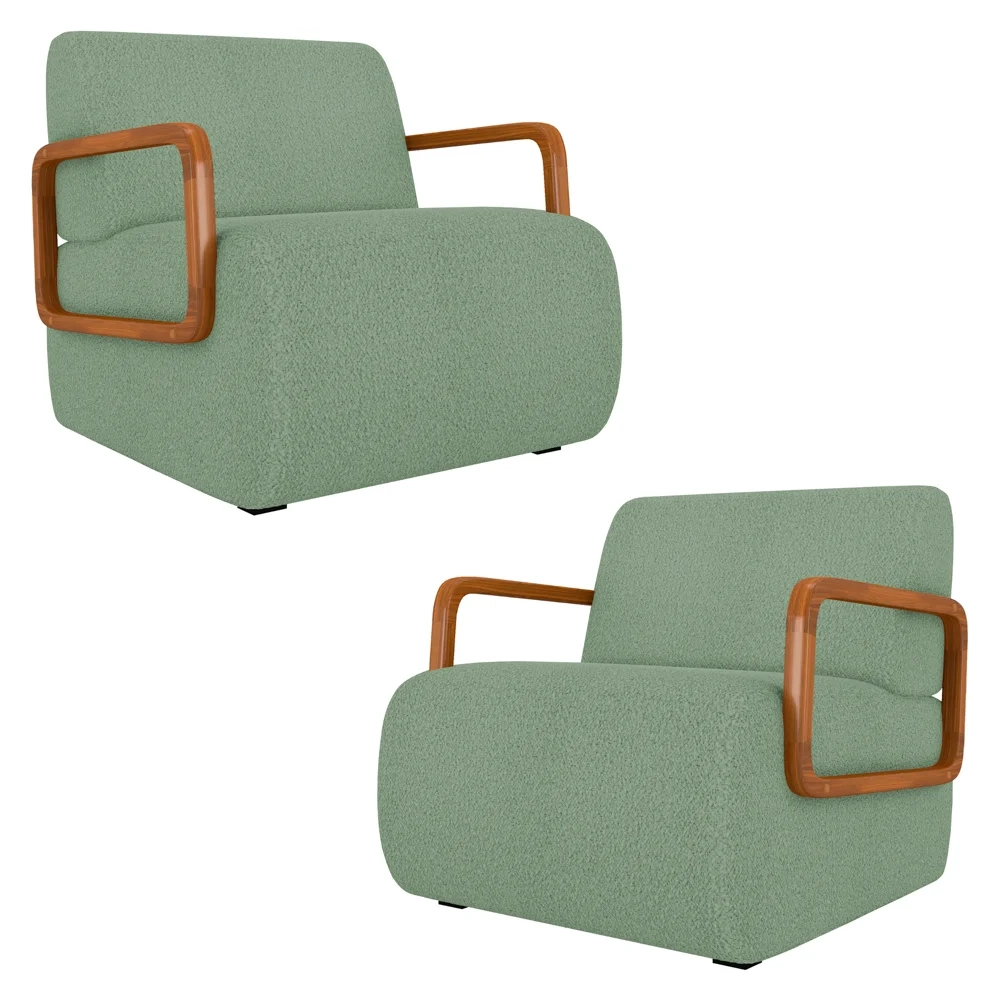 Poltrona Decorativa Orgânica para Sala Kit 2 Belarus Z08 Boucle Oliva - Mpozenato