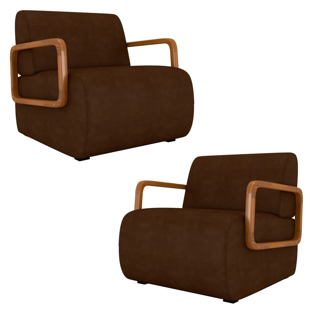 Poltrona Decorativa Orgânica Kit 2 Belarus Z08 Sintético Marrom Escuro - Mpozenato