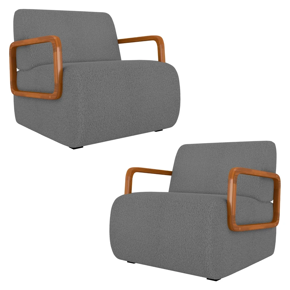 Poltrona Decorativa Orgânica para Sala Kit 2 Belarus Z08 Boucle Cinza - Mpozenato